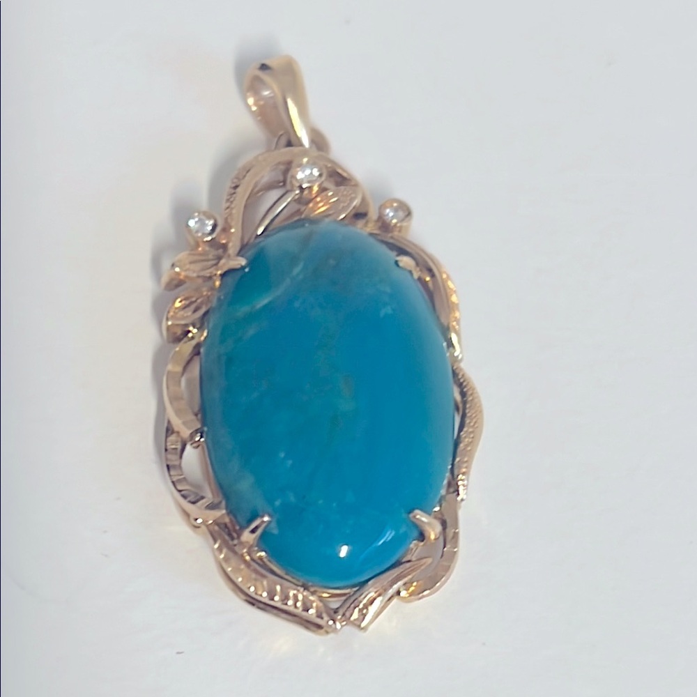 14k gold Gold diamond, and turquoise Pendant